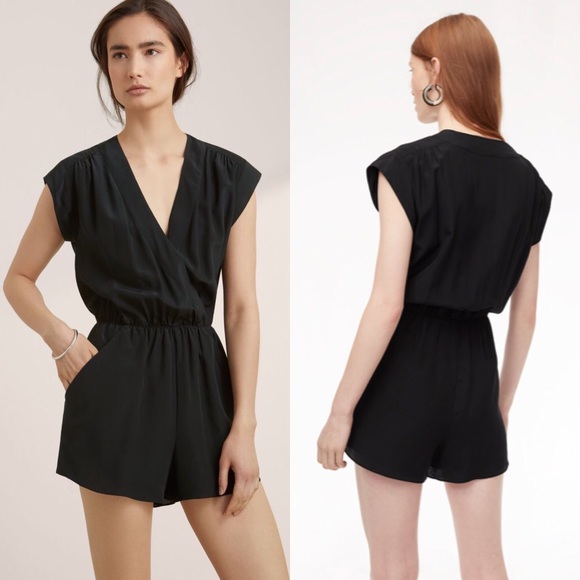 Aritzia Other - Aritzia Babaton Black Silk Corbett Romper